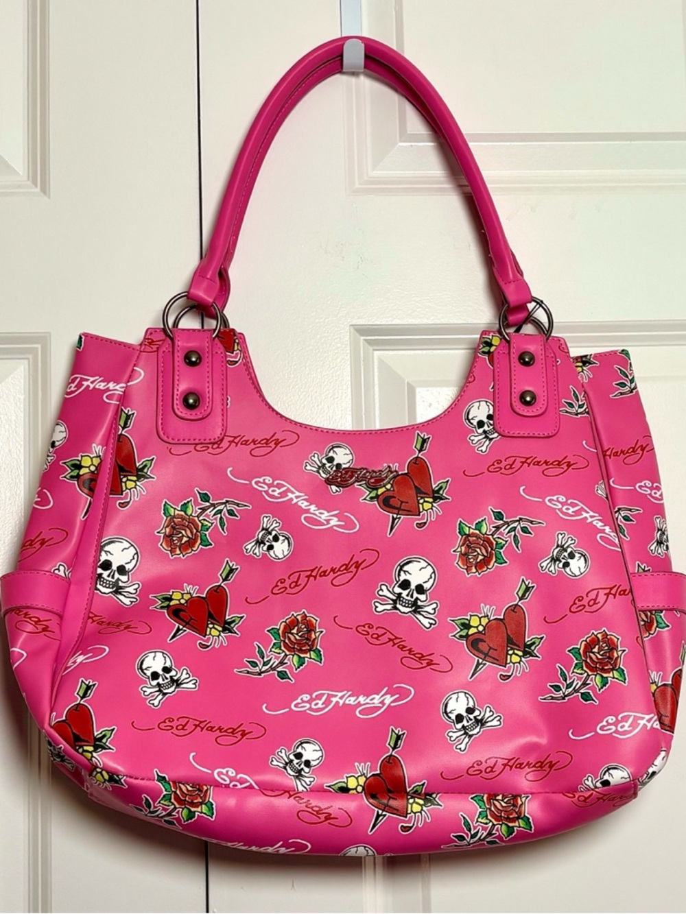 Ed Hardy Pink Tattoo Print Large Tote Handbag